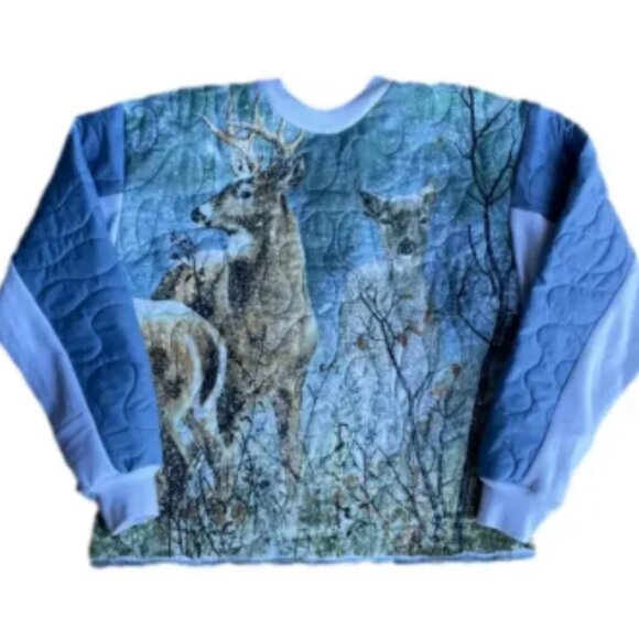 Quilted Patchwork Vintage 90s style Deer Hunting Buck Doe Winter Nature AOP L - Picture 1 of 6
